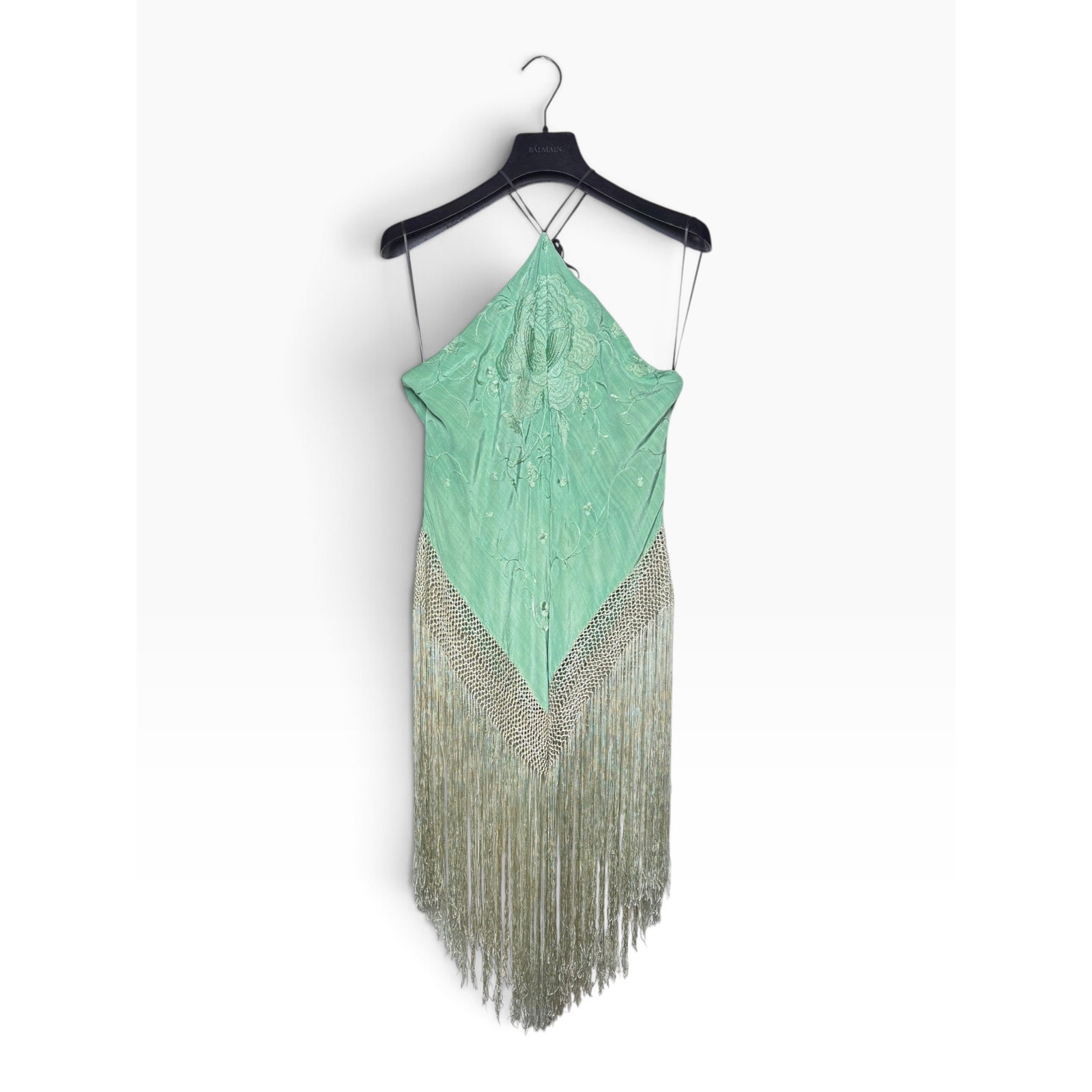 Conner Ives Aw22 Hudson River School Demi Couture Fringe Halter Dress L — image 2 of 5
